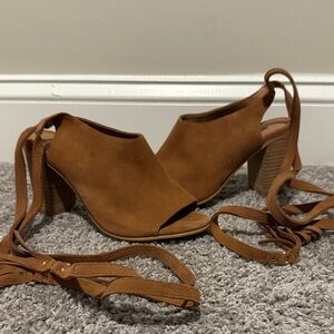 Matiko Tan Peep-Toe Block Heels